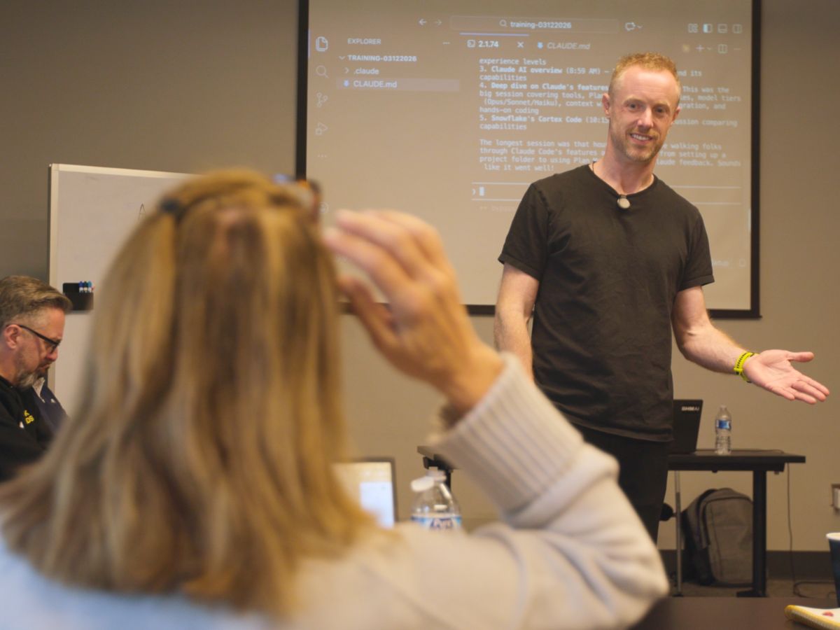 Austin Senseman teaching a Caravan AI training session